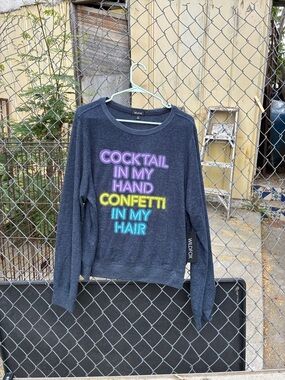 Wildfox NWT Cocktail In My Hand Confetti in my hair BBJ Crewneck Sweater XL